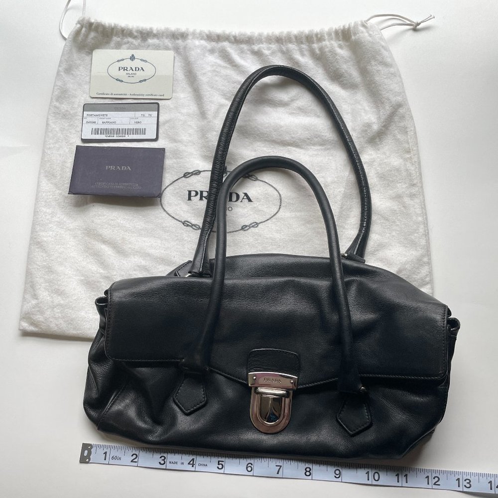 Prada Milano Easy Black Leather Slouch Flap Shoulder Bag